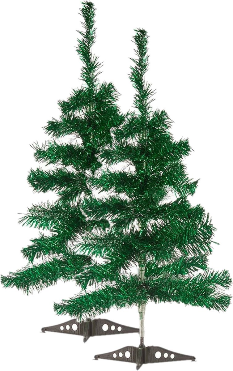 2x kunststof glitter kerstboom groen 60 cm met voet