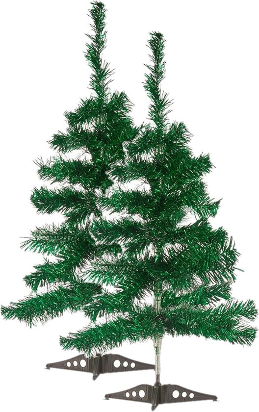 2x kunststof glitter kerstboom groen 60 cm met voet