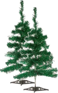 2x kunststof glitter kerstboom groen 60 cm met voet