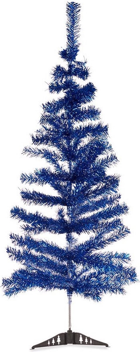 2x kunststof ijsblauwe kerstbomen 120 cm met voet