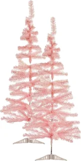2x kunststof kerstboom lichtroze 120 cm met voet