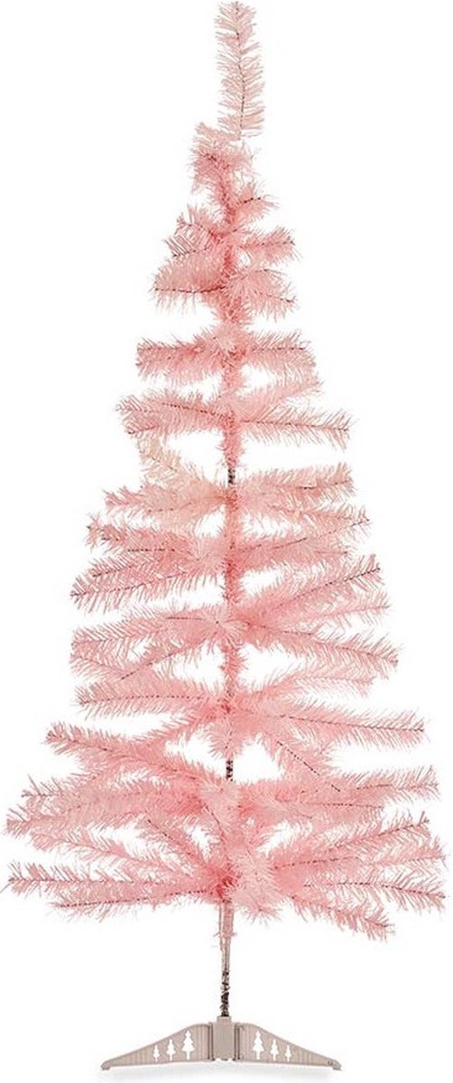 2x kunststof kerstboom lichtroze 120 cm met voet