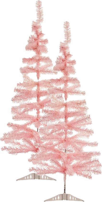 2x kunststof kerstboom lichtroze 120 cm met voet