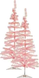 2x kunststof kerstboom lichtroze 120 cm met voet