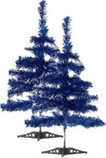 2x Mini kerstbomen kunststof 60 cm ijsblauw met voet