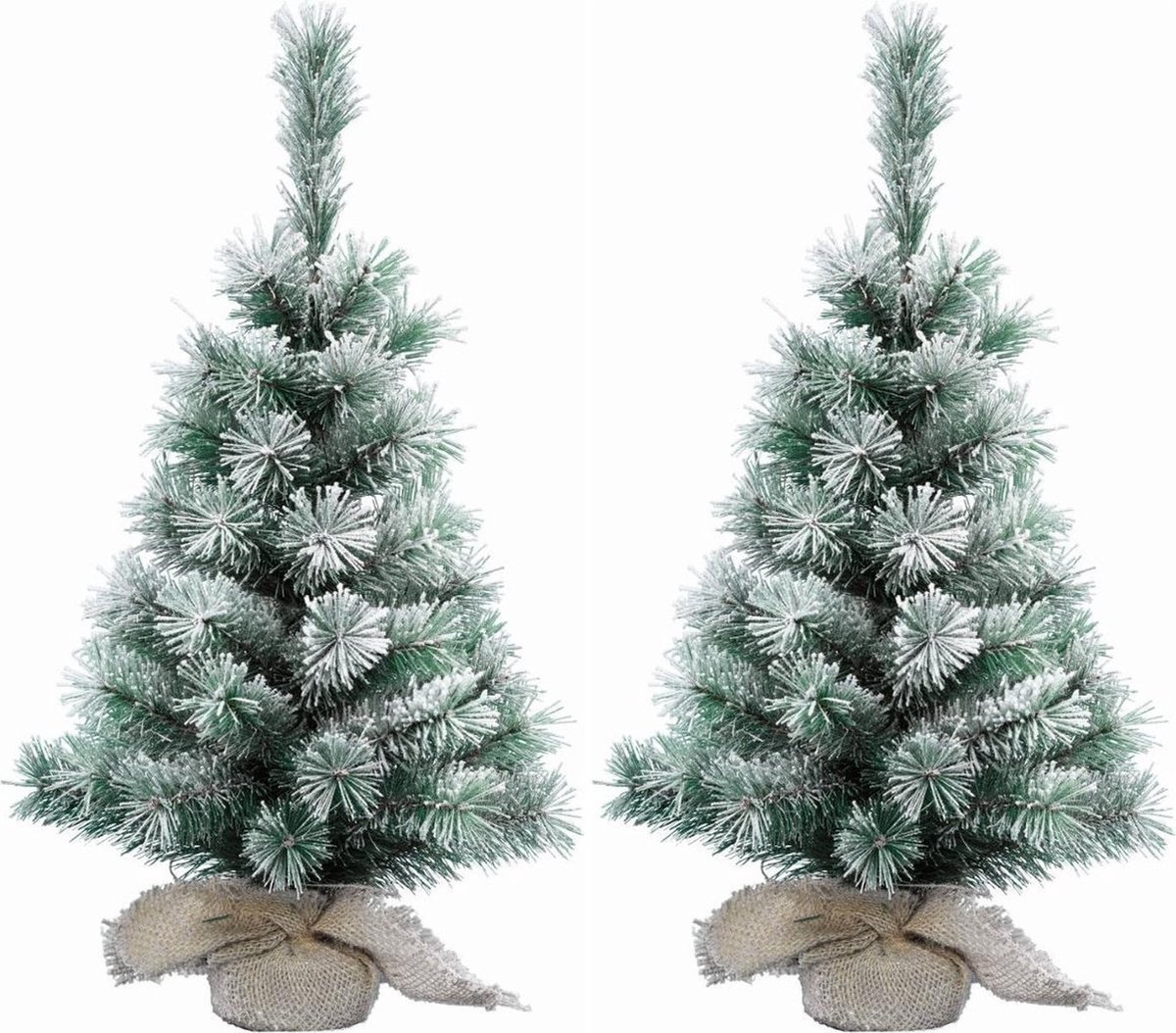 2x Mini kerstboom 60 cm in jute zak