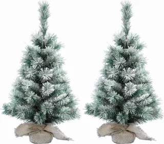 2x Mini kerstboom 60 cm in jute zak