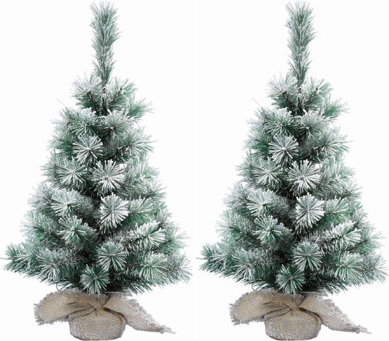 2x Mini kerstboom 60 cm in jute zak