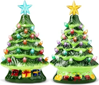 2x mini-kerstboom van keramiek