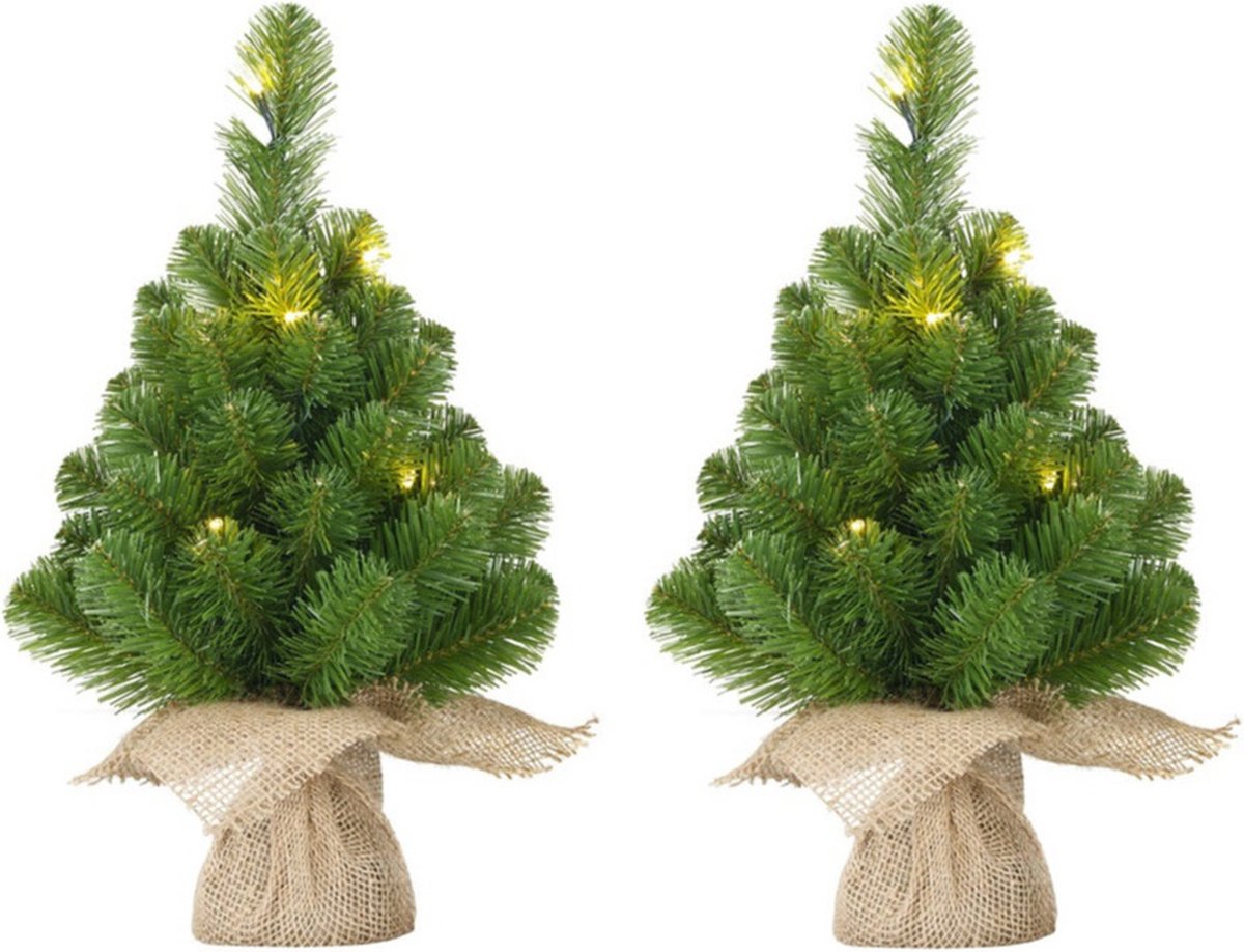2x Mini Kunst Kerstboom 45 cm met LED - Set van 2