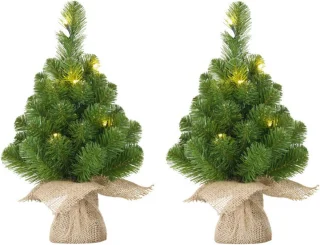2x Mini Kunst Kerstboom 45 cm met LED - Set van 2