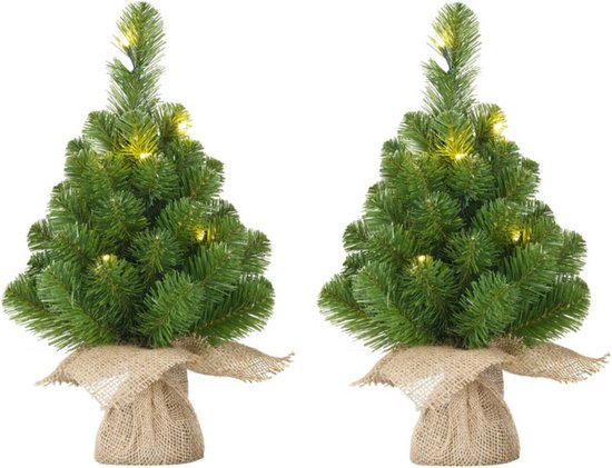 2x Mini Kunst Kerstboom 45 cm met LED - Set van 2