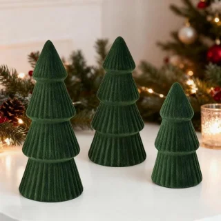 3-delige set kunstkerstbomen van velvet in groen