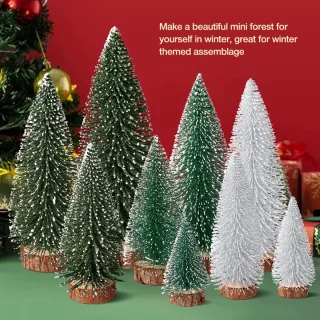 34-delige kunst-mini-dennenboomset (4 maten) - groen met houten voet