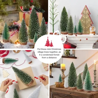34-delige kunst-mini-dennenboomset (4 maten) - groen met houten voet