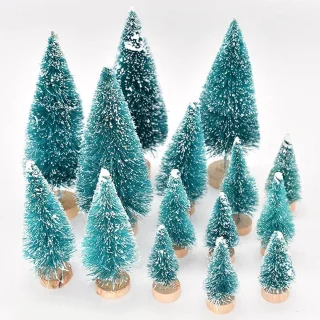 34-delige kunst-mini-dennenboomset (4 maten) - groen met houten voet