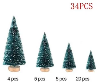 34-delige kunst-mini-dennenboomset (4 maten) - groen met houten voet