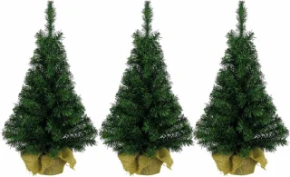 3x Mini Kunstkerstbomen Groen 45 cm in Jute Zak