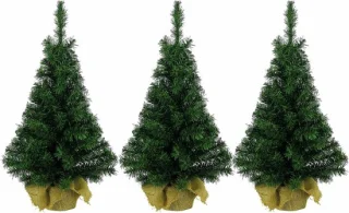 3x Mini Kunstkerstbomen Groen 45 cm in Jute Zak