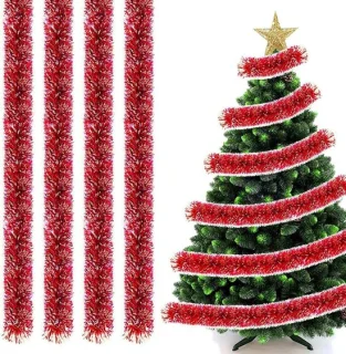 4 stuks lametta voor Kerstmis, metallic goud, 2 m