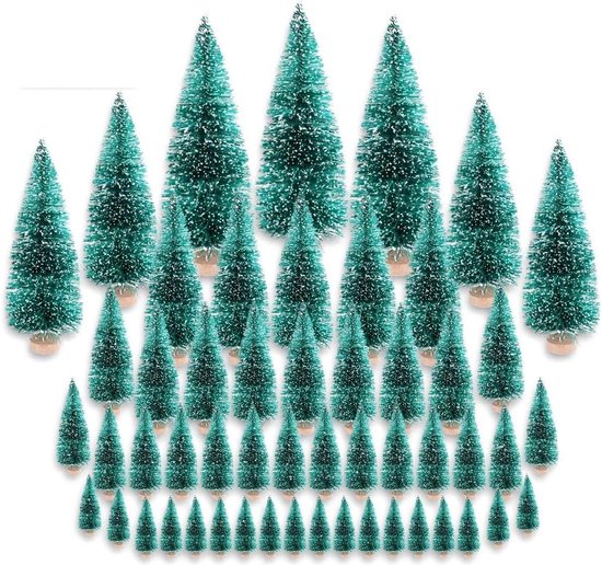 48x Kleine Kunstkerstboom Miniaturen Set Diverse Maten