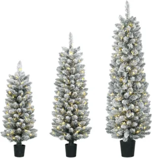 4goodz besneeuwde LED-kerstbomen set van 3 groen-wit 90-150 cm