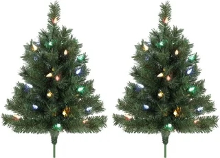 4goodz Verlichte kunstkerstboom 60 cm set van 2 groen