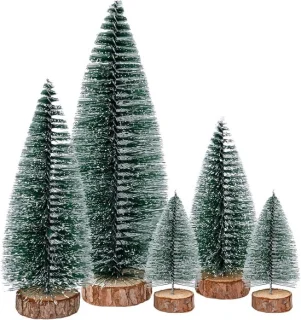 5 stuks kleine kerstbomen met houten voet - ShopVlot