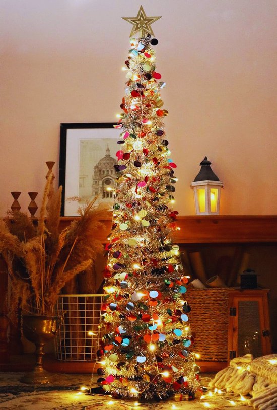 5FT Pop-up Kunstkerstboom Met Timer En 50 Lichten Klatergoud