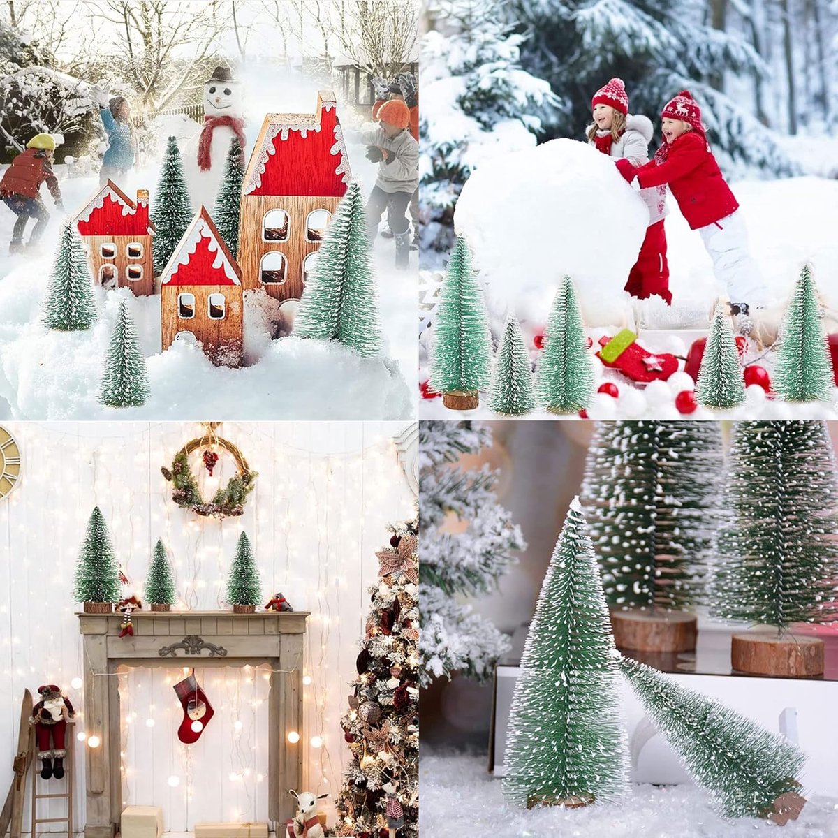 9x Mini groene kunstkerstboom 10/16/20 cm met houten sokkel
