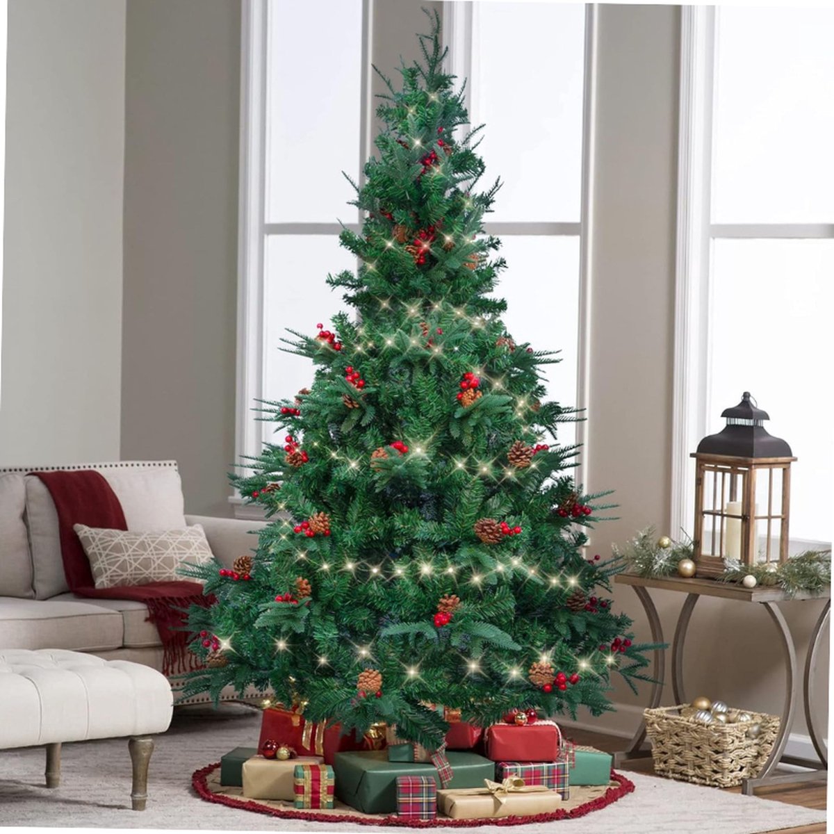 AGM 7ft Kunstkerstboom 210 cm met Verlichting en Rode Bessen