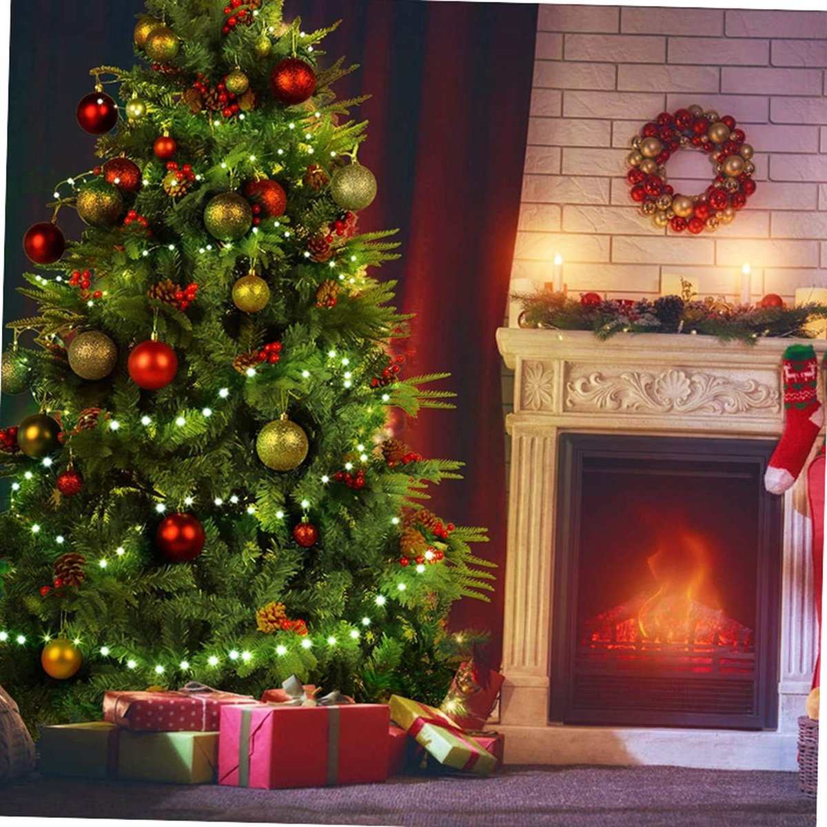 AGM 7ft Kunstkerstboom 210 cm met Verlichting en Rode Bessen