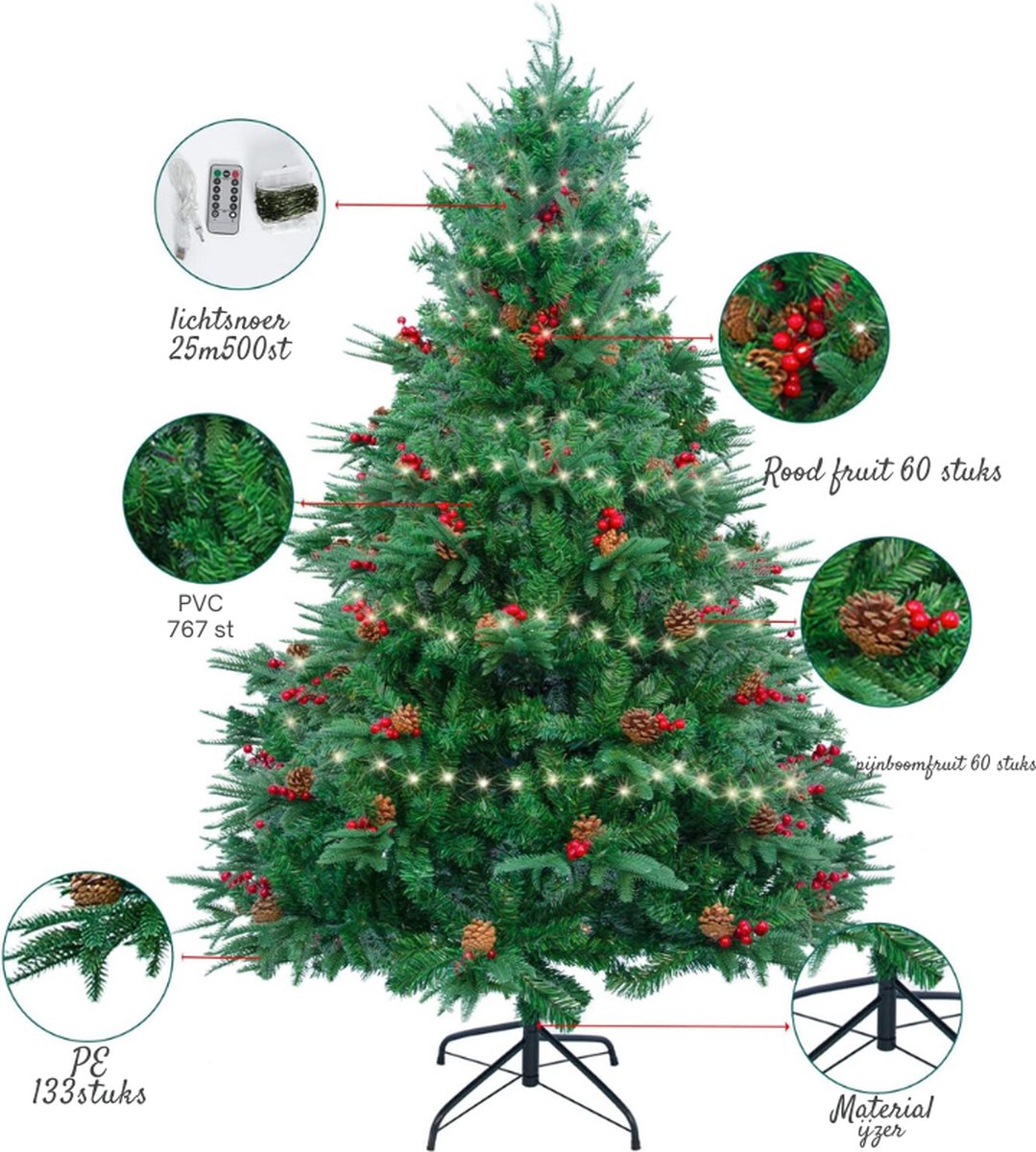AGM 7ft Kunstkerstboom 210 cm met Verlichting en Rode Bessen