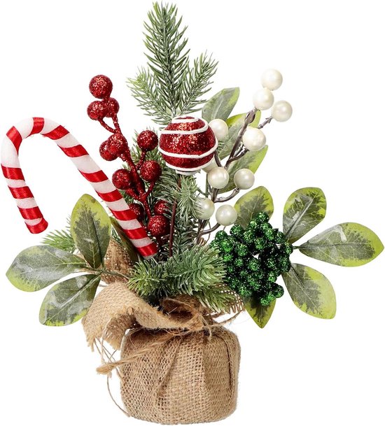 Allecto Plus Kunstkerstboom 25 cm Rood Wit