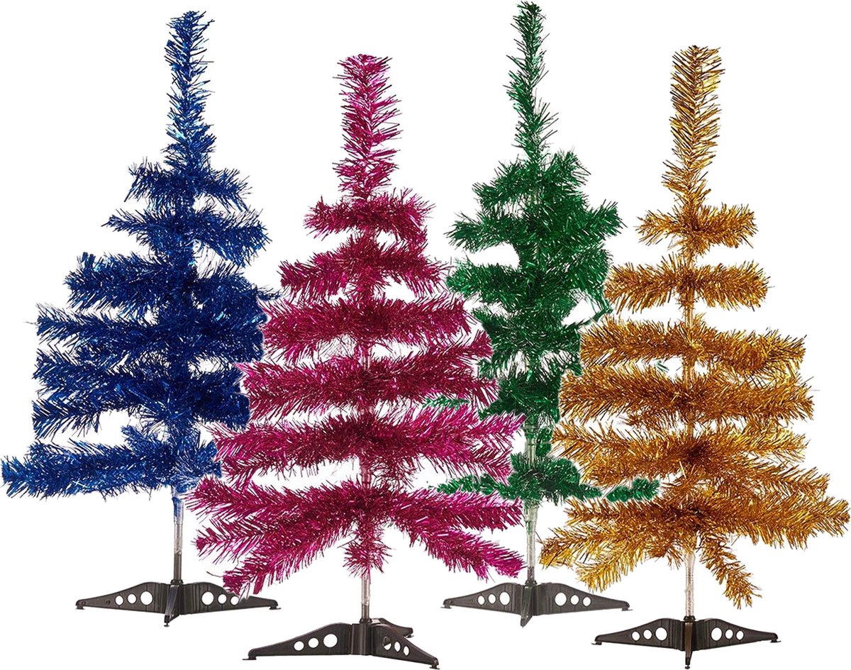 Arte R kerstbomen set 4x glitter folie 60cm diverse kleuren