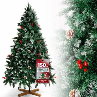 Arvioo - 1,5m kunstkerstboom - sneeuw effect - houten voet