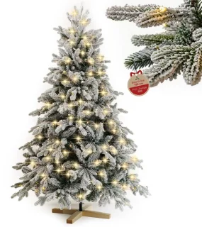Arvioo kunstkerstboom 180 cm sneeuw voorverlicht warmwit LED houten voet PVC PE