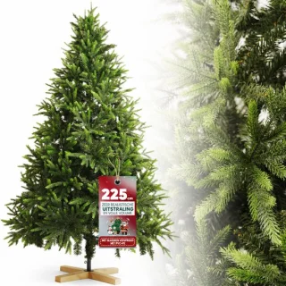 Arvioo kunstkerstboom 225 cm automatisch PE PVC mix houten voet