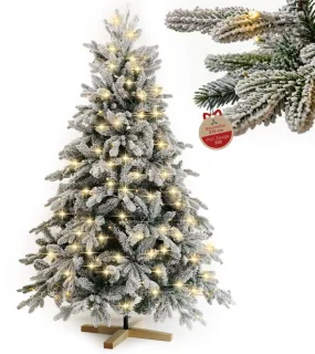 Arvioo kunstkerstboom 225cm sneeuw voorverlicht warmwit LED houten voet PVC PE