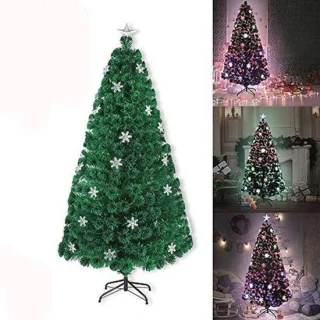 Aufun kunstkerstboom 120 cm met led-glasvezel en sneeuwvlokken