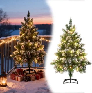 Aufun kunstkerstboom met sneeuw en dennenappels 120 cm