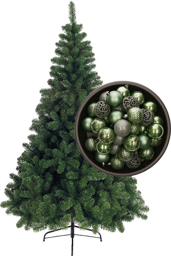 Bellatio kerstboom H150 cm saliegroen met kerstballen