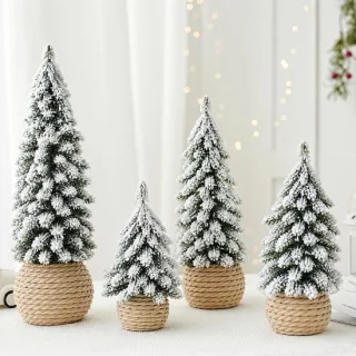 Besneeuwde mini kunstkerstbomen, set van 4