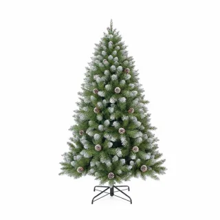 Black Box – Kunstkerstboom Besneeuwd Groen – 185 cm Hoog – Ø 107 cm – Met Dennenappels – Scharnierconstructie – Volle Luxe Kerstboom