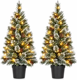 Black Box kunstkerstboom in pot 90 cm, frosted (2 stuks)