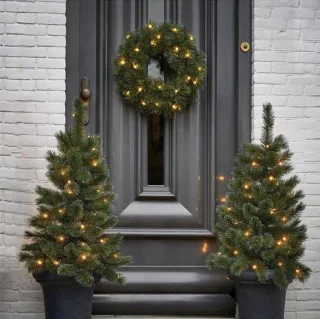 Black Box Trees Creston Kerstboomset 2 bomen + 1 krans Groen