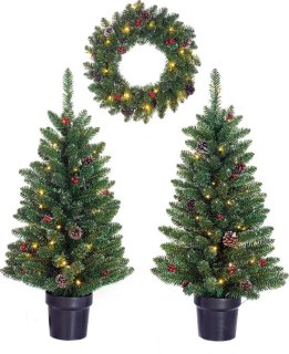 Creston Kerstboomset: Twee Bomen en een Krans voor een Sfeervolle Entree
