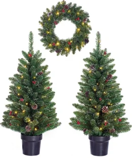 Black Box Trees Creston Kerstboomset 2 bomen + 1 krans Groen