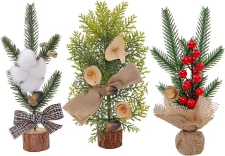 Bureau kerstboom - Groen - 25 cm - Mini dennenboom met houten basis