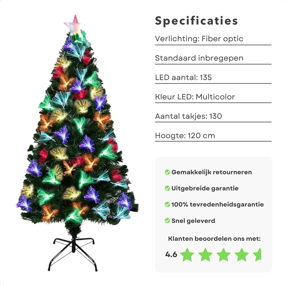 Cheqo Kunstkerstboom 120 cm Multicolor LED Fiber Optic